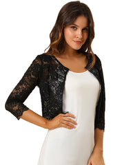 Elegant Sheer Floral Lace Cropped Bolero Shrug