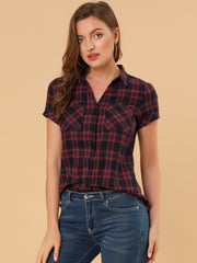 Cotton Classic Button Down Plaid Short Sleeve Shirt
