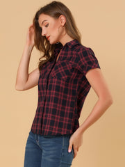 Cotton Classic Button Down Plaid Short Sleeve Shirt