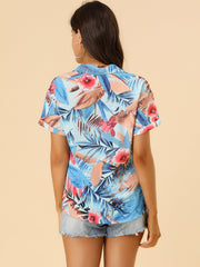 Hawaiian Tropical Leaves Floral Short Sleeve Button Down Shirt