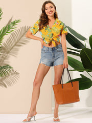 Hawaiian Floral Leaves Tropical Button Down Shirt