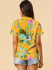 Hawaiian Floral Leaves Tropical Button Down Shirt