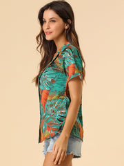 Hawaiian Tropical Leaves Floral Short Sleeve Button Down Shirt