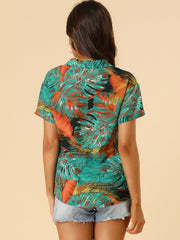 Hawaiian Tropical Leaves Floral Short Sleeve Button Down Shirt