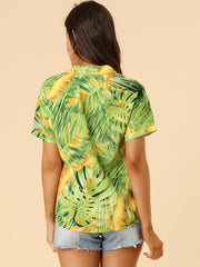 Hawaiian Floral Leaves Tropical Button Down Shirt