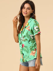 Hawaiian Floral Leaves Tropical Button Down Shirt