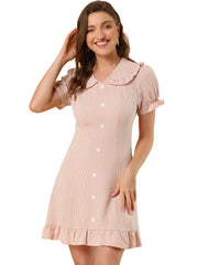 Plaid Gingham Ruffled Retro Peter Pan Collar Dress