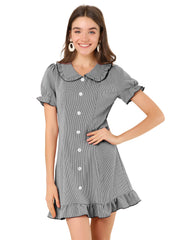 Plaid Gingham Ruffled Retro Peter Pan Collar Dress