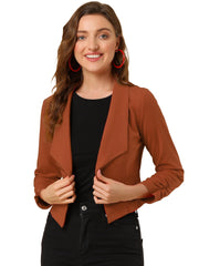 Notched Lapel Ruched Sleeve Business Cropped Jacket Blazer