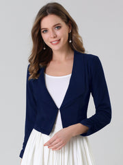 Notched Lapel Ruched Sleeve Business Cropped Jacket Blazer