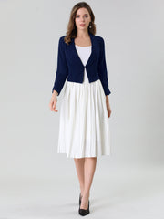 Notched Lapel Ruched Sleeve Business Cropped Jacket Blazer