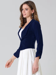 Notched Lapel Ruched Sleeve Business Cropped Jacket Blazer