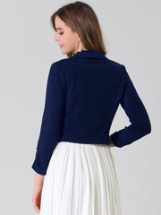Notched Lapel Ruched Sleeve Business Cropped Jacket Blazer