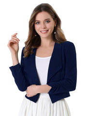 Notched Lapel Ruched Sleeve Business Cropped Jacket Blazer