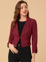 Notched Lapel Ruched Sleeve Business Cropped Jacket Blazer
