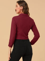 Notched Lapel Ruched Sleeve Business Cropped Jacket Blazer