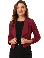 Notched Lapel Ruched Sleeve Business Cropped Jacket Blazer