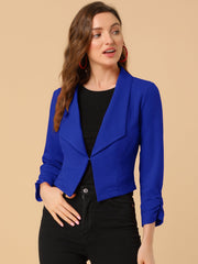 Notched Lapel Ruched Sleeve Business Cropped Jacket Blazer