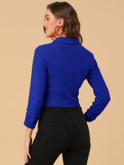 Notched Lapel Ruched Sleeve Business Cropped Jacket Blazer