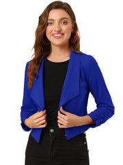 Notched Lapel Ruched Sleeve Business Cropped Jacket Blazer
