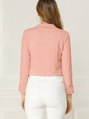 Notched Lapel Ruched Sleeve Business Cropped Jacket Blazer