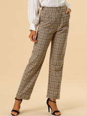 Plaid Elastic Waist Casual Work Office Long Pants