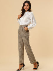 Plaid Elastic Waist Casual Work Office Long Pants