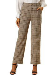 Plaid Elastic Waist Casual Work Office Long Pants