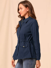 Drawstring Waist Flap Pocket Lightweight Utility Safari Jacket