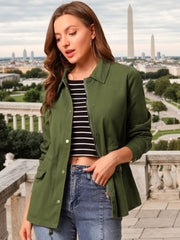 Drawstring Waist Flap Pocket Lightweight Utility Safari Jacket