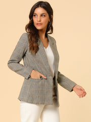 Plaid Notched Lapel One Button Houndstooth Blazer Jacket