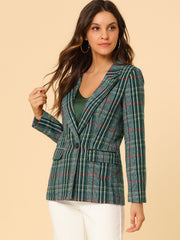 Plaid Notched Lapel One Button Houndstooth Blazer Jacket