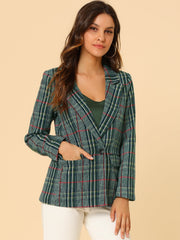 Plaid Notched Lapel One Button Houndstooth Blazer Jacket
