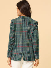Plaid Notched Lapel One Button Houndstooth Blazer Jacket