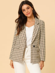 Plaid Notched Lapel One Button Houndstooth Blazer Jacket