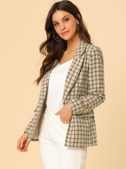 Plaid Notched Lapel One Button Houndstooth Blazer Jacket