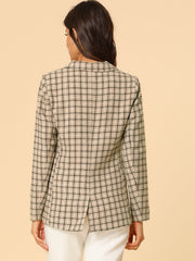 Plaid Notched Lapel One Button Houndstooth Blazer Jacket