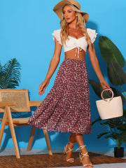 Ruffle Boho Chiffon Floral Printed Long Tiered Midi Skirt