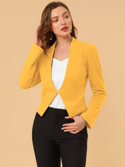 Solid Color Collarless Cropped Office Blazer Jacket