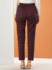 Tartan Plaid Pants Elastic Waist Straight Long Trousers