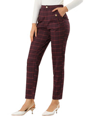 Tartan Plaid Pants Elastic Waist Straight Long Trousers