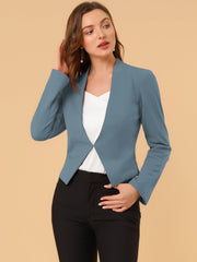 Collarless Solid Color Cropped Office Blazer Jacket