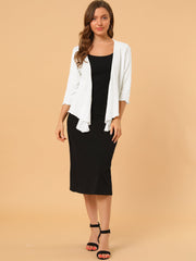 Open Front Knit Cardigan Tied 3/4 Sleeve Bolero Shrug