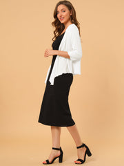 Open Front Knit Cardigan Tied 3/4 Sleeve Bolero Shrug