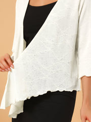 Open Front Knit Cardigan Tied 3/4 Sleeve Bolero Shrug