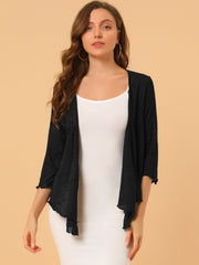 Open Front Knit Cardigan Tied 3/4 Sleeve Bolero Shrug