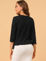 Open Front Knit Cardigan Tied 3/4 Sleeve Bolero Shrug