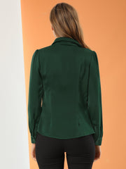 Elegant Collar Blouse Long Sleeve Work Office Satin Button Down Shirt