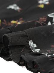 Casual Ruffle Floral Print 3/4 Sleeve Chiffon Blouse