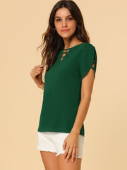 Cutout Round Neck Cap Sleeve Casual Top